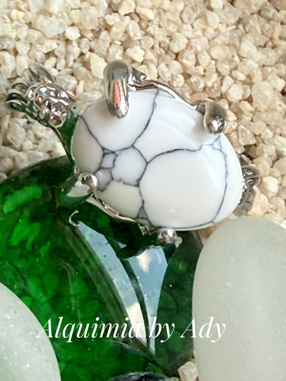 Boho + White Howlite oval Ring with Silver Accents